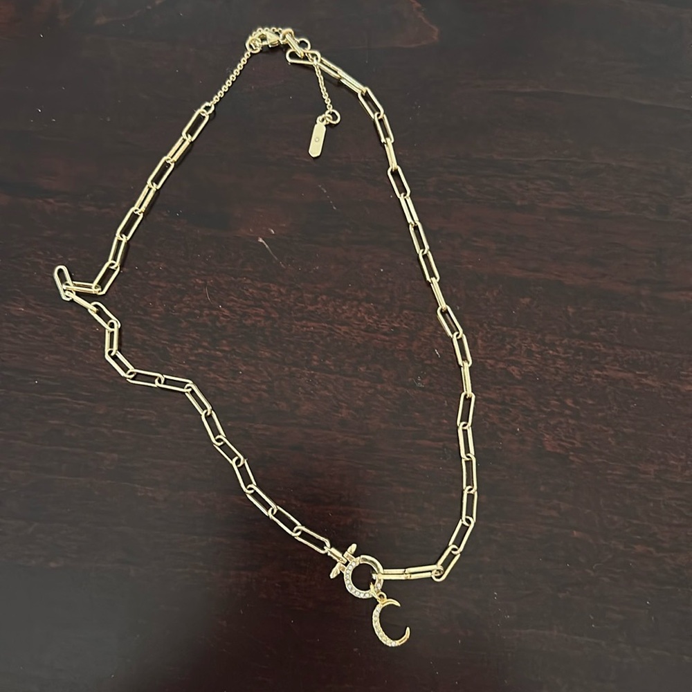Stella & Dot Gold Charm Necklace and C initial removable charm and extender